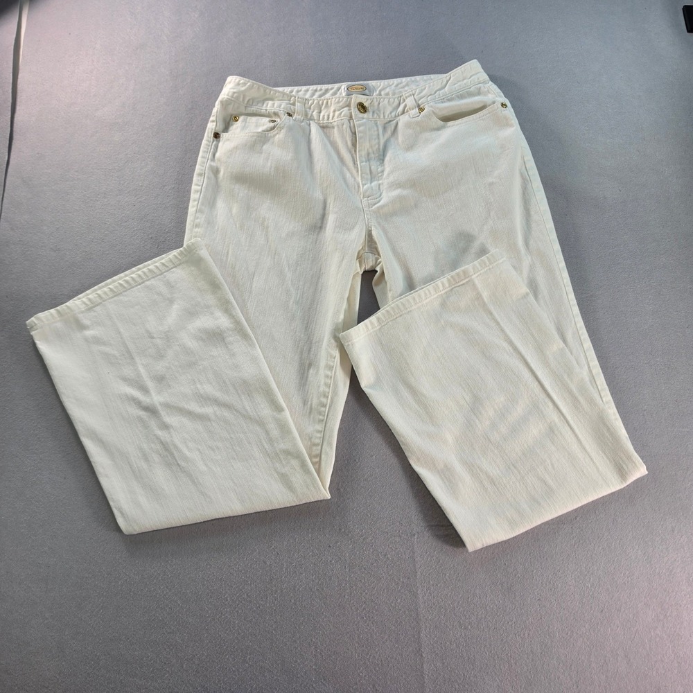 Talbots Womens 12 Ivory White Wide Leg Stretch Cotton Denim Jeans Coastal